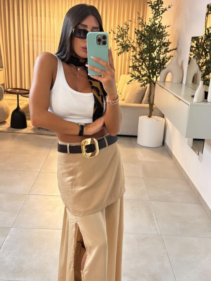 ⁦חצאית שיפון שילוב חגורה⁩ – תמונה ⁦1⁩