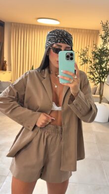 ⁦חליפת פשתן שורט⁩ – תמונה ⁦2⁩