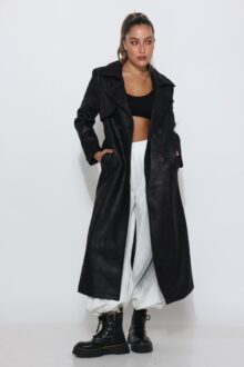 ⁦מעיל טרנץ שחור⁩ – תמונה ⁦3⁩