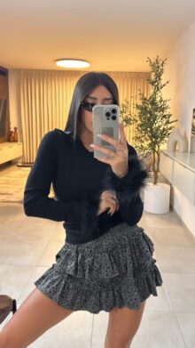 ⁦חצאית מנומרת קומות⁩ – תמונה ⁦2⁩